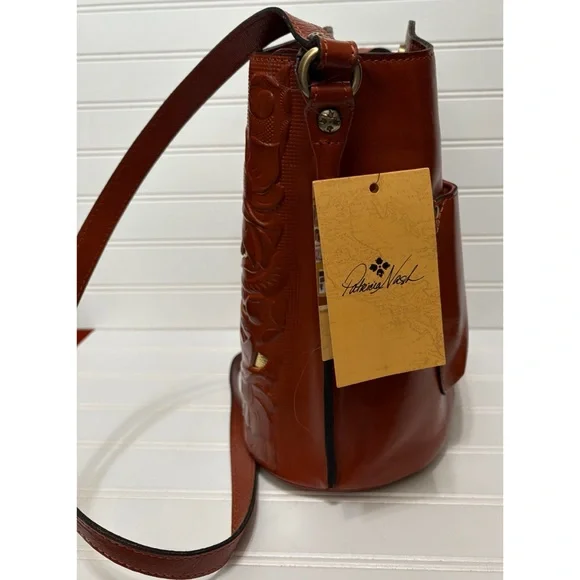 PATRICIA NASH Lavello Cut Out Brown Leather Bucket Crossbody Shoulder Bag NEW - Picture 4 of 11
